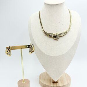 Vintage Gold tone and rhinestone Necklace with Earrings Sets